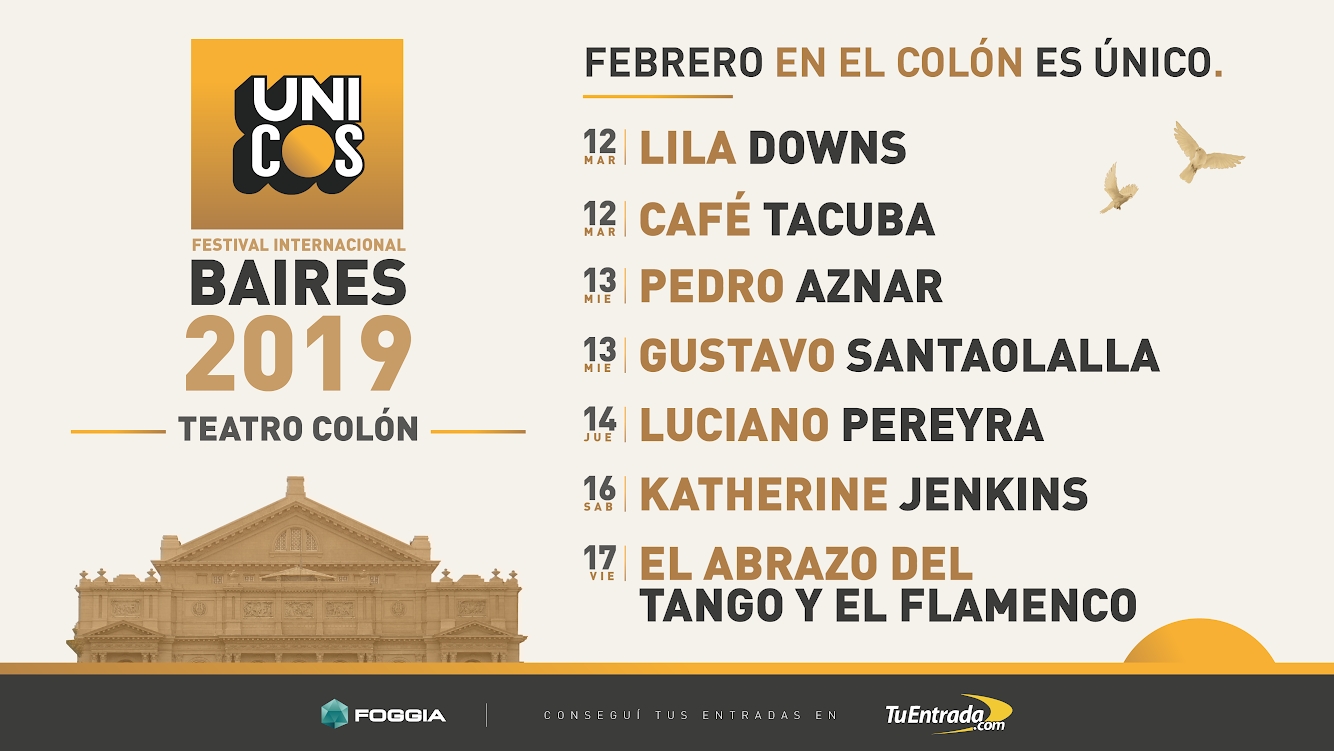 Vuelve el Festival ÚNICOS en el Colón: Café Tacvba, Santaolalla, Luciano Pereyra, Katherine Jenkins, Lila Downs y más!