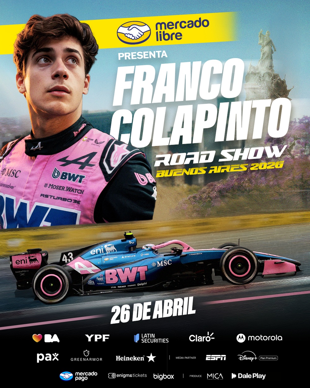 Franco Colapinto y BWT Alpine Formula One Team traen la Fórmula 1 a la ciudad de Buenos Aires