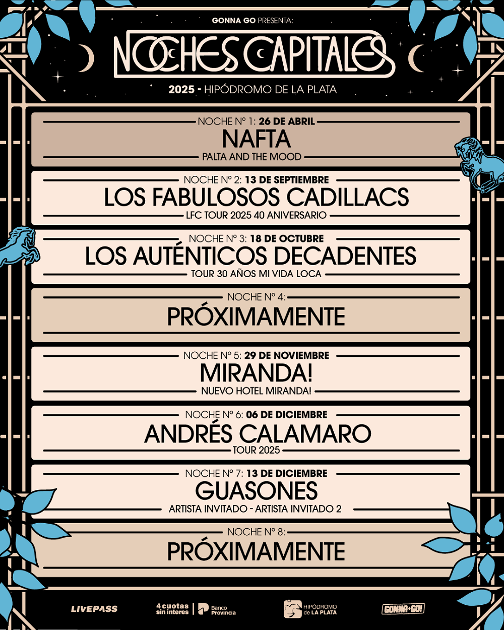 cartelera noches capitales 2025 GUASONES
