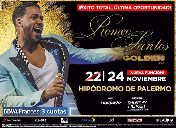 Por localidades agotadas, Romeo Santos agrega una nueva función en el Hipódromo de Palermo!
