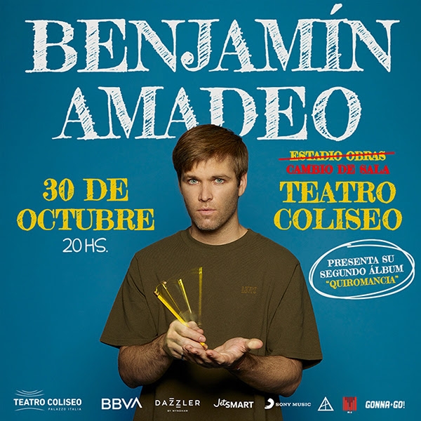 Benjamín Amadeo, cambio de sala: 30 de Octubre en el Teatro Coliseo