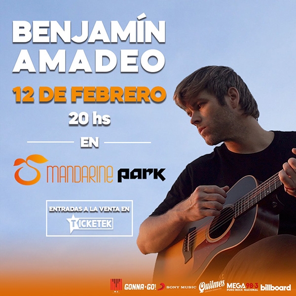 Benjamín Amadeo anuncia su primer show del 2021: Viernes 12 de Febrero, Mandarine Park!