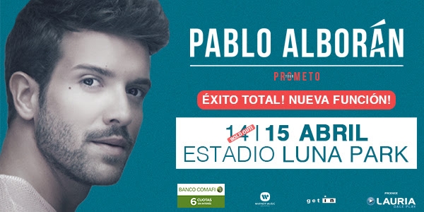 Pablo Alborán ¡Éxito total! Por localidades agotadas, nueva función! 15 de Abril, Estadio Luna Park!