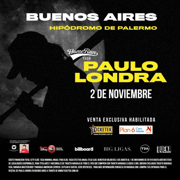 Paulo Londra anunció su show en Buenos Aires! 2 de noviembre, Hipódromo de Palermo!