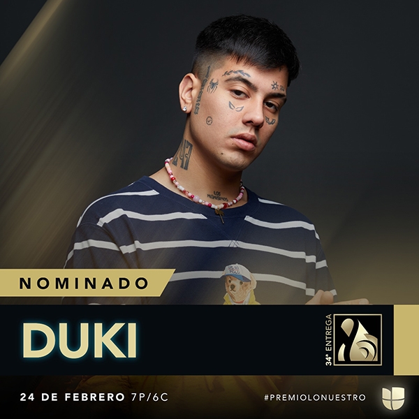 DUKI nominado como "Artista Revelación Masculino" en los Premios Lo Nuestro 2022