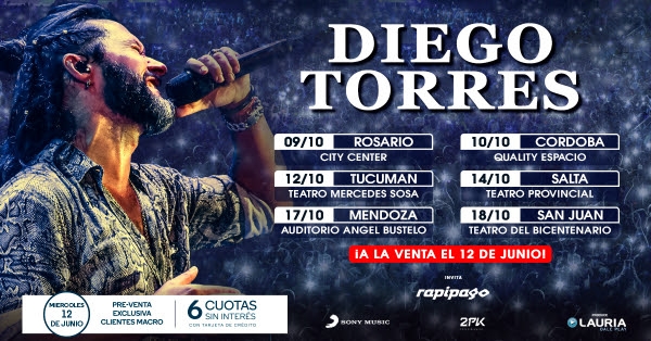 Diego Torres anunció su Gira Nacional, tras agotar 3 Estadios en Buenos Aires!