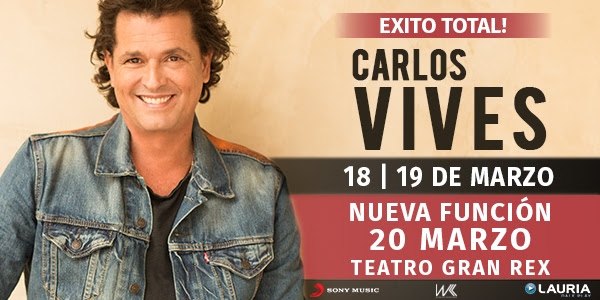 Carlos Vives: Por localidades agotadas, nueva función! 20 de marzo en Teatro Gran Rex!