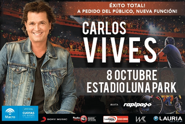 CARLOS VIVES regresa a la Argentina! 8 de Octubre, Estadio Luna Park!