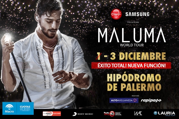 Furor por MALUMA! Agotó localidades y anunció nueva función! 3 de Diciembre, Hipódromo de Palermo!