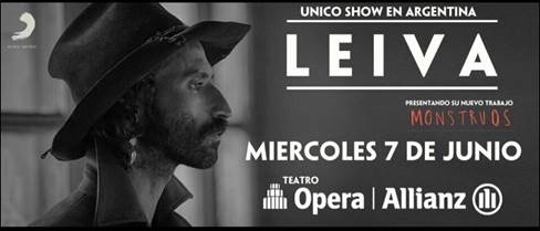 LEIVA anuncia su único show en Argentina, 7 de junio en Teatro Opera! Presenta "Monstruos", su nuevo álbum.