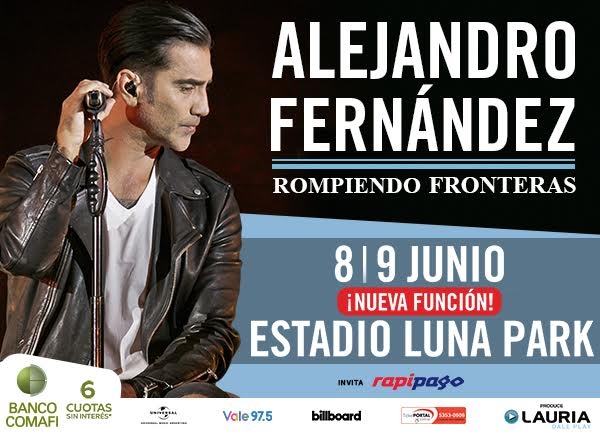 Alejandro Fernández agrega nueva función en el Estadio Luna Park! 8 y 9 de junio #RompiendoFronteras